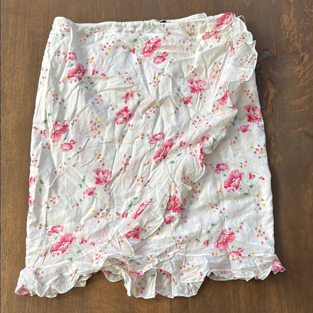 Ralph Lauren Asymmetrical Floral Wrap Skirt - White and Pink